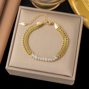 Crystal-Studded Heavy Chained Gold Plated Bracelet / Anklet