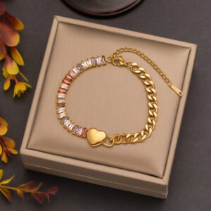 Multi-Color Crystal-Studded Heart Shaped Bracelet / Anklet