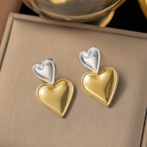 Golden and Silver Heart Shaped Stainless Steel Earrings
