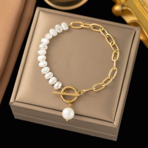 Pearls and Long Chain Gold Plated Bracelet / Anklet