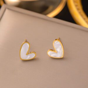 White Heart Stainless Steel Stud Earrings