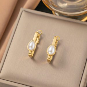 Retro Creative Stainless Steal Pearl Earrings