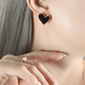 Black Heart Stainless Steel Stud Earrings
