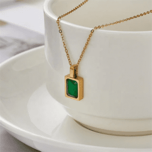 Waterproof Green Crystal Minimal Necklace