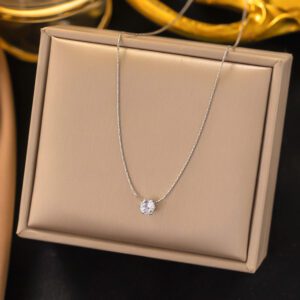 Minimal Silver Stainless Steal Crystal Studded Necklace