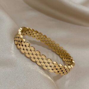 Gold Plated Modern Pattern Adjustable Bangle