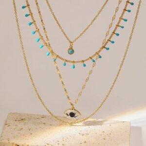 4 Layered Egyptian Evil Eye Gold Plated Necklace