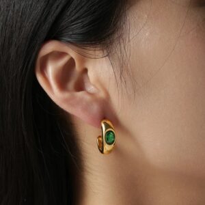 Retro Green Bead Gold Plated Earrings