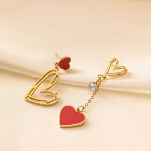 Red Heart Charm Different Gold Plated Earrings