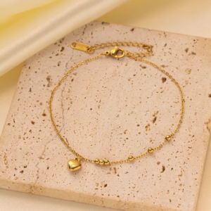 Minimal Heart Charm Gold Plated Bracelet / Anklet