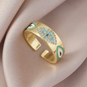 Chunky Evil Eye Gold Plated Adjustable Ring