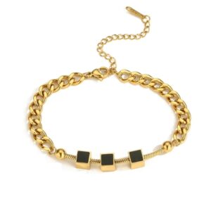 Cubes Studded Heavy Chain Waterproof Bracelet / Anklet