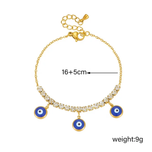 Crystal Studded Evil Eye Gold Plated Bracelet / Anklet - Image 3