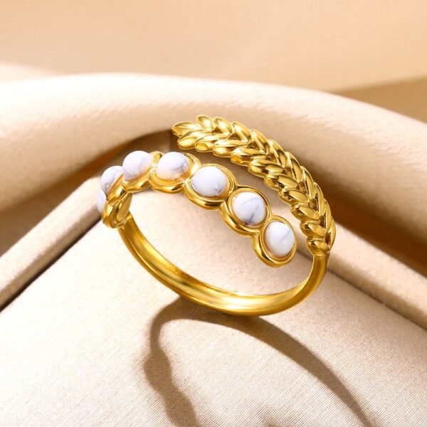 Olive Branch Gold Plated Ring with White Marble Stones - Image 2