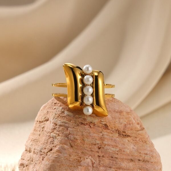 Modern Pearl Ring - 18k Gold Plated Art Statement Ring