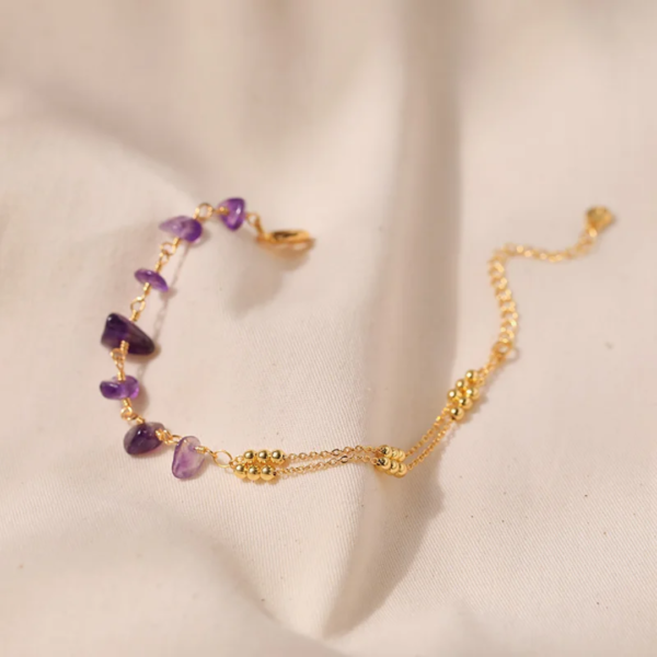 18k Gold Plated Multi Chained Amethyst Bracelet - Image 2