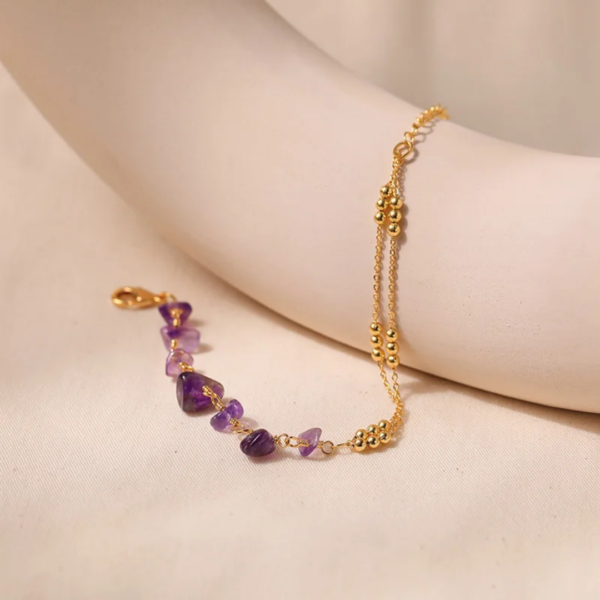 18k Gold Plated Multi Chained Amethyst Bracelet - Image 3