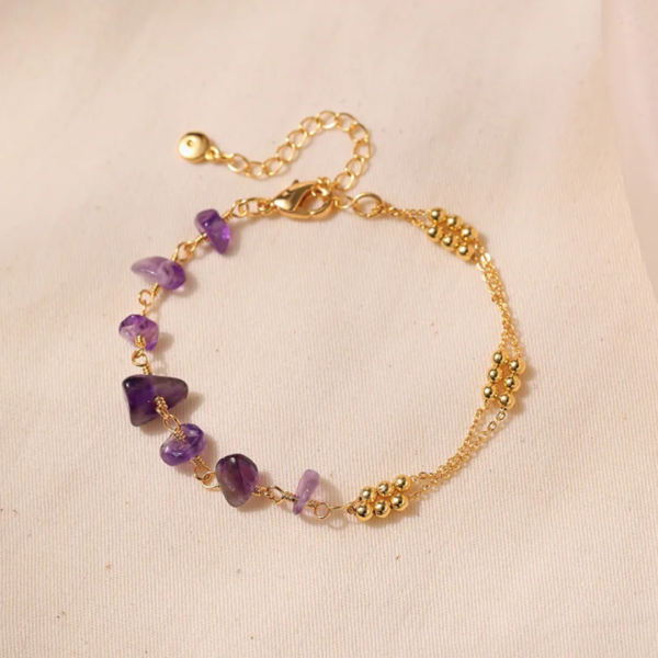 18k Gold Plated Multi Chained Amethyst Bracelet