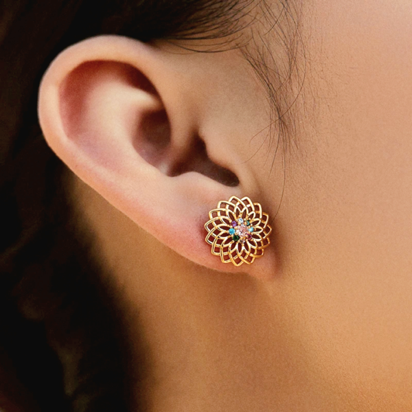 18K Gold-Plated Filigree Flower Stud Earrings