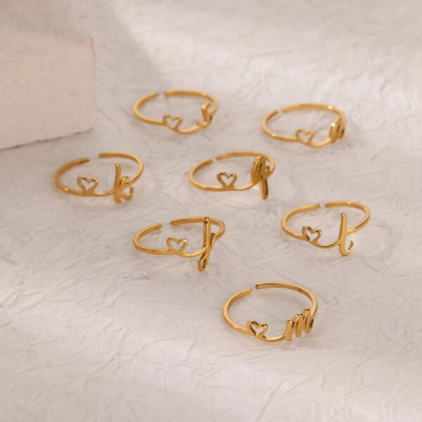 Minimal Gold Plated Initial Letter Adjustable Ring - Image 2