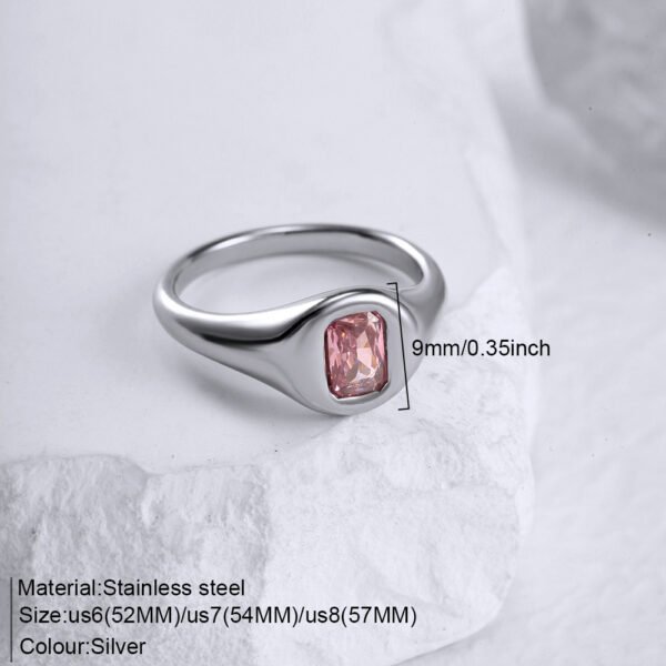 Silver Signet Ring - Pink Cubic Zircon - Size 7 - Image 2