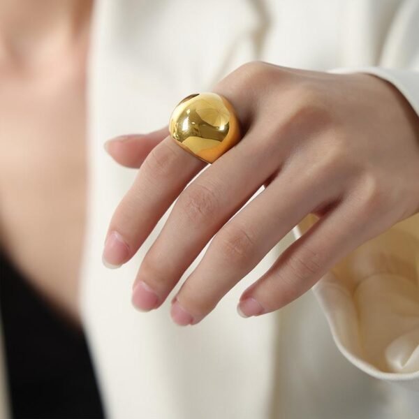 Large Gold Plated Dome Statement Ring - Size 7