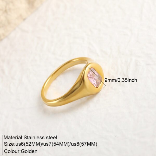 Minimalist Gold Plated Signet Ring with Pink Gemstone - size 7 - Image 2