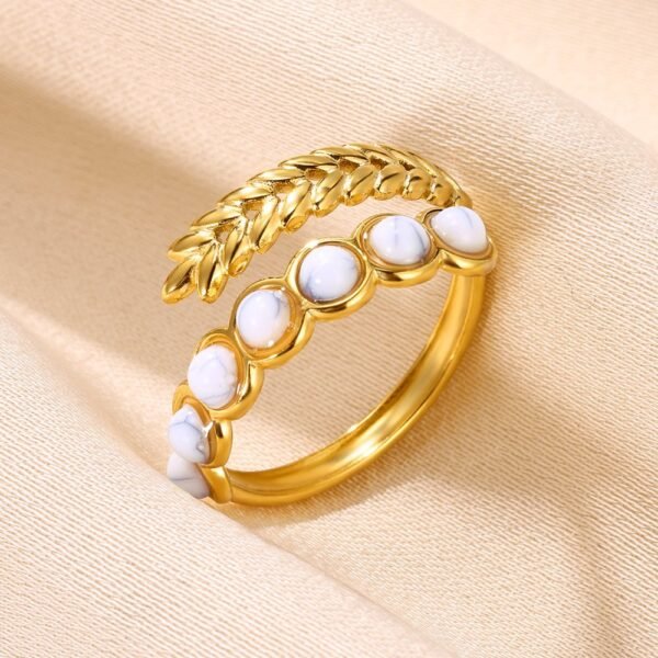 Olive Branch Gold Plated Ring with White Marble Stones