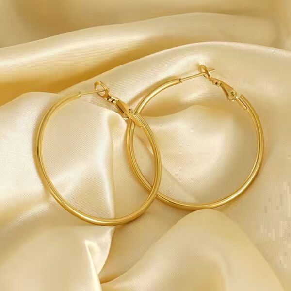Minimal Long Hoop Gold Plated Earrings - Image 2